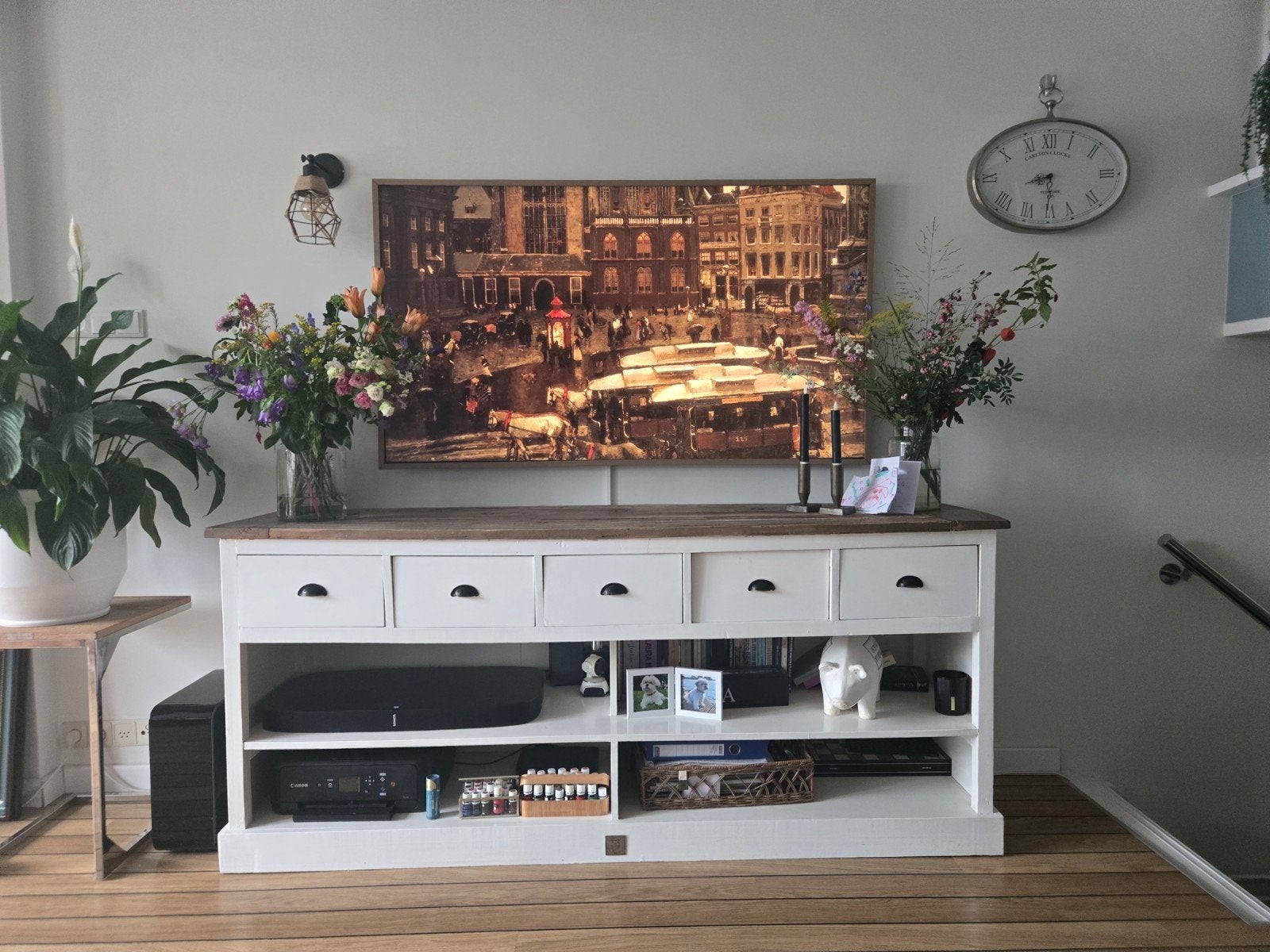 Rivièra Maison Newport Dressoir - Landelijk Wit Elzenhout, Ophalen, Gebruikt, Rustiek, 150 tot 200 cm