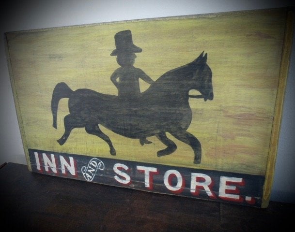 Handgeschilderd bord / antiek vintage sign / Inn and Store, Eigen ontwerp, 30 cm, 49 cm, Hout