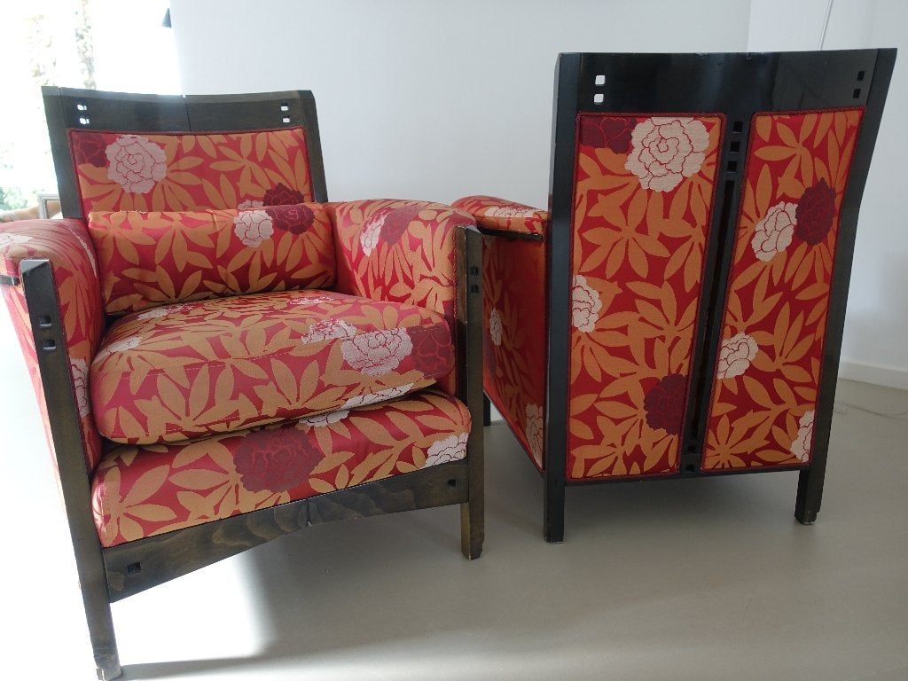 2 vintage giorgetti design fauteuils, Huis en Inrichting, Fauteuils, Gebruikt, Hout, Stof, 75 tot 100 cm, Minder dan 75 cm, Ophalen