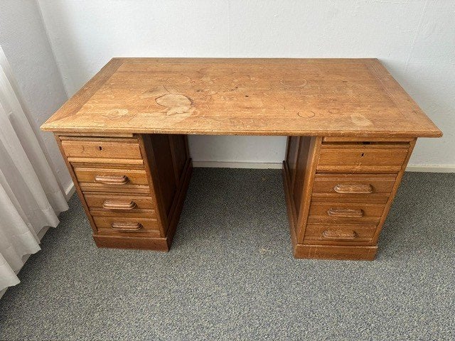 Massief eiken bureau, Ophalen, Gebruikt, 150 cm, Vintage