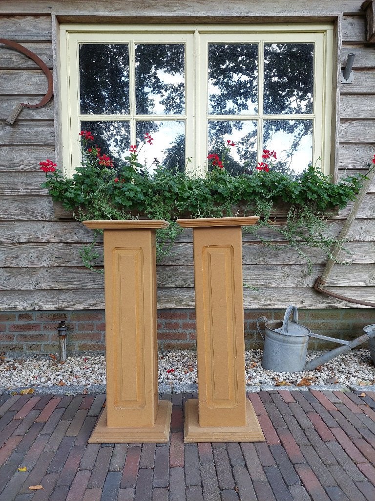Houten pilaren/consoles voor planten, bloemen of beelden, Ophalen, Gebruikt