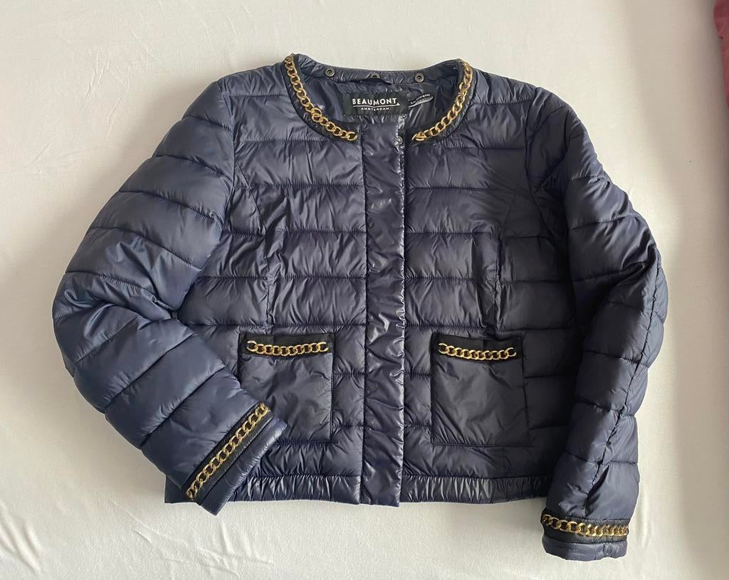 Beaumont 40 blauw tussenjas goud details donsjasje, Ophalen of Verzenden, Zo goed als nieuw, Maat 38/40 (M), Blauw