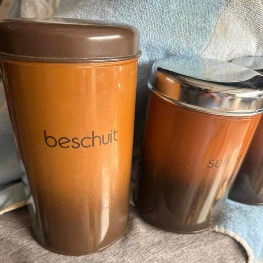 3X Retro Brabantia blikken beschuit thee suiker, Verzamelen, Blikken, Ophalen of Verzenden, Gebruikt, Suiker