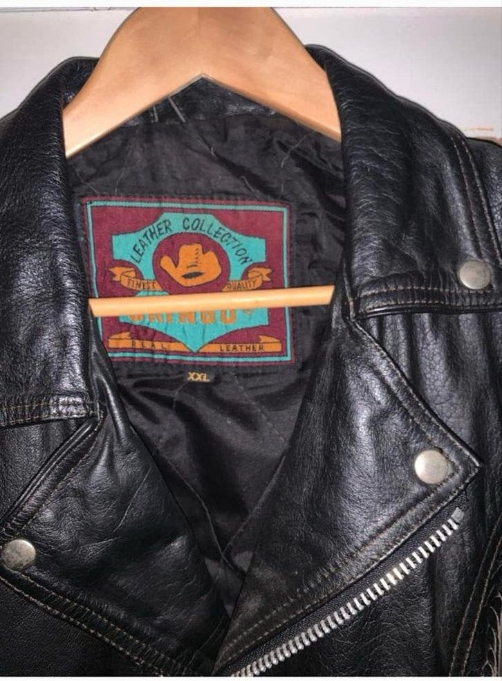 Vintage Gringo Leren Bikerjack met Franjes en Indiaan Reliëf, Ophalen of Verzenden, Tweedehands, Heren, Jas | leer