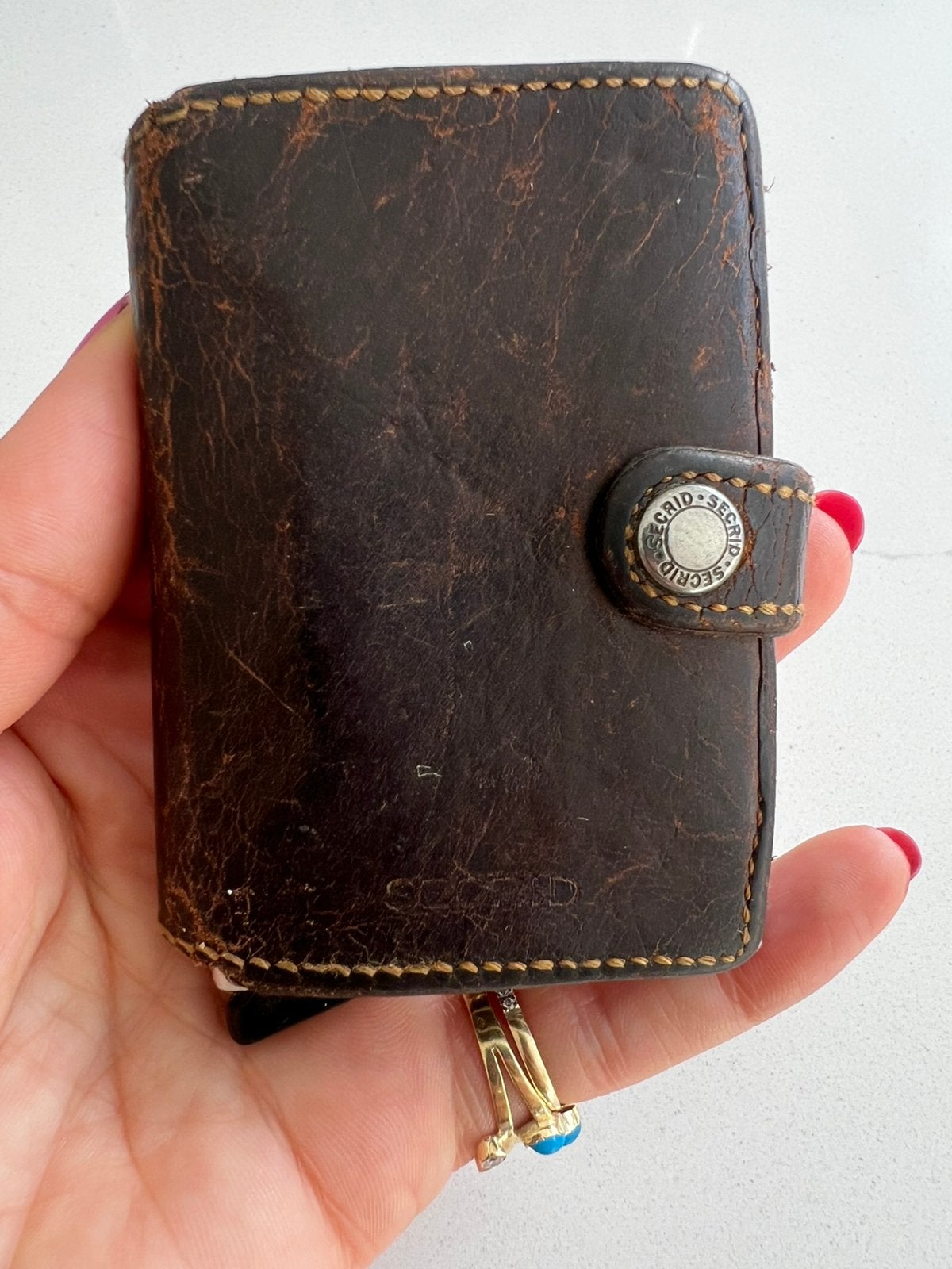 ORIGINELE SECRID BRUIN LEER MINIWALLET PORTEMONNEE GEBRUIKT, Overige merken, Gebruikt, Bruin, Ophalen of Verzenden