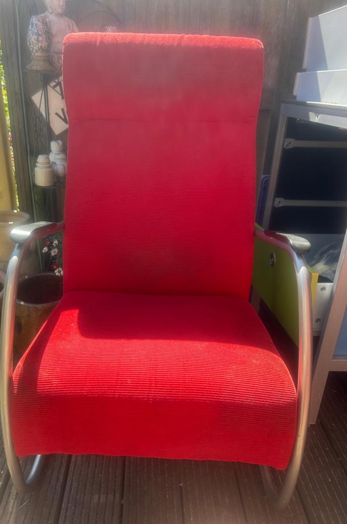 Fauteuil, Huis en Inrichting, Stoelen, Gebruikt, Stof, Ophalen of Verzenden, Rood