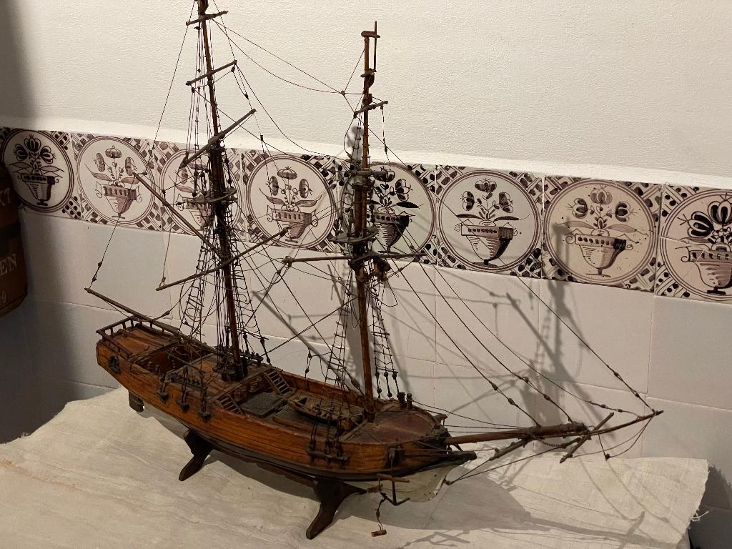 antiek scheepsmodel  brik boot schip zelschip volkskunst, Antiek en Kunst, Antiek | Overige Antiek, Ophalen