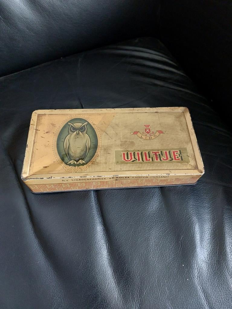 Vintage Uiltje blik - Koekblik/Opbergblik, Verzamelen, Blikken, Ophalen, Gebruikt, Koek(jes)