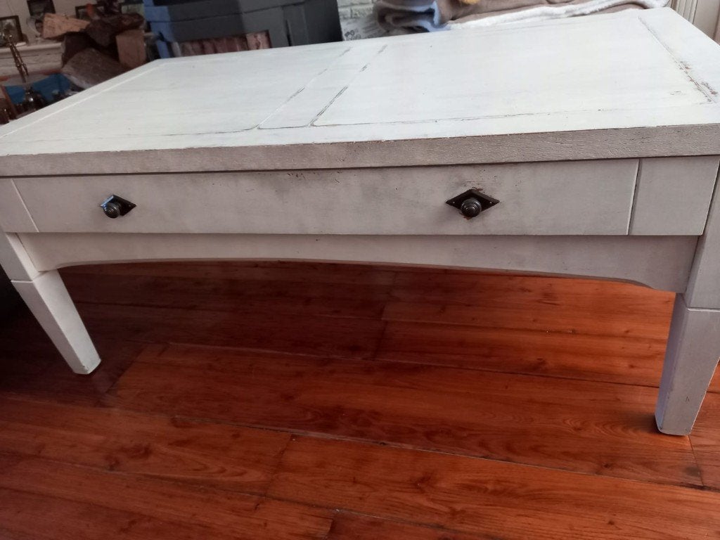 te koop salontafel in white wash kleur, Gebruikt, 100 tot 150 cm, Rechthoekig, 50 tot 100 cm