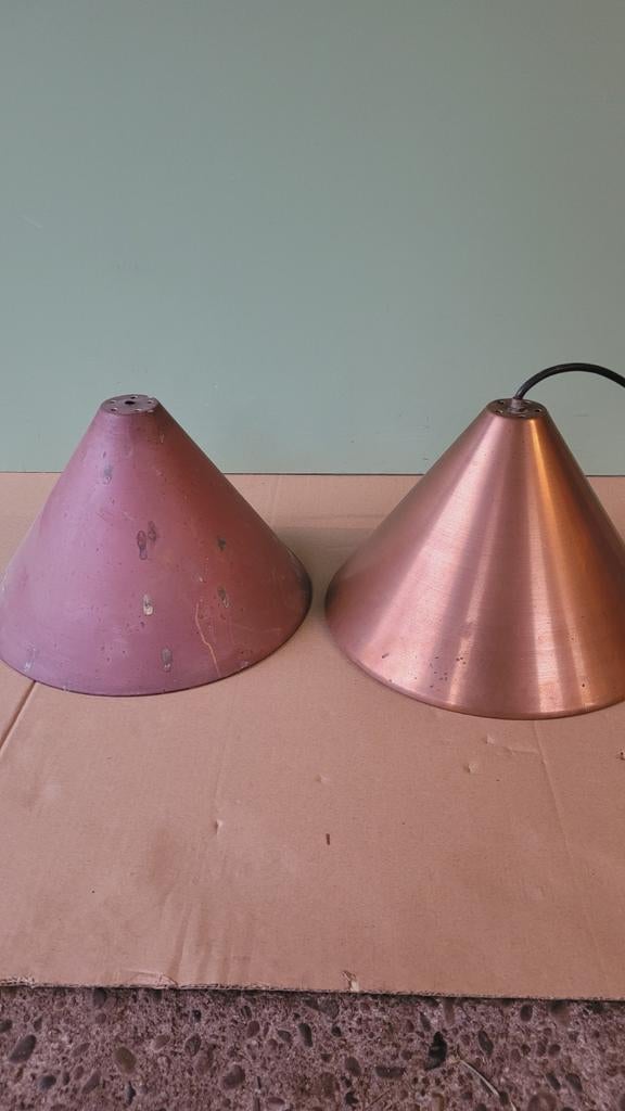 2 Vintage echt koperen hanglampen, Ophalen of Verzenden, Rond