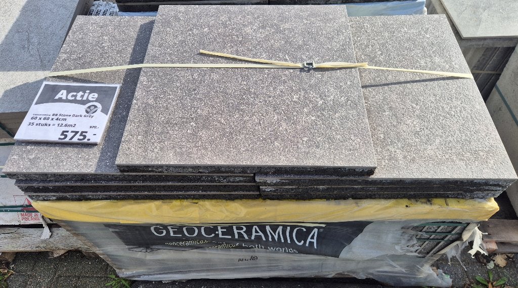 Tuintegel Geoceramica BB Stone Dark Grey 60x60x4cm 35st 12m2, Keramiek, Nieuw, Ophalen of Verzenden, 10 m² of meer