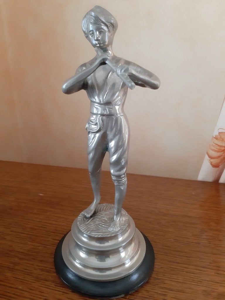 Beeldje fluitspeler, Antiek en Kunst, Ophalen, Metaal, Beeld