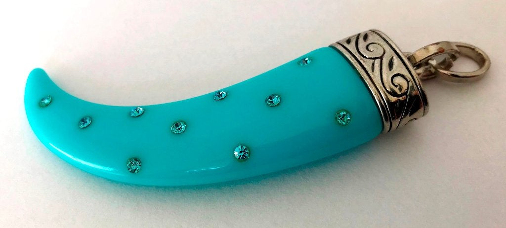 Prachtige grote stoere tand hanger heldere kristal steentjes, Sieraden, Tassen en Uiterlijk, Zo goed als nieuw, Met strass, Glas of Kristal