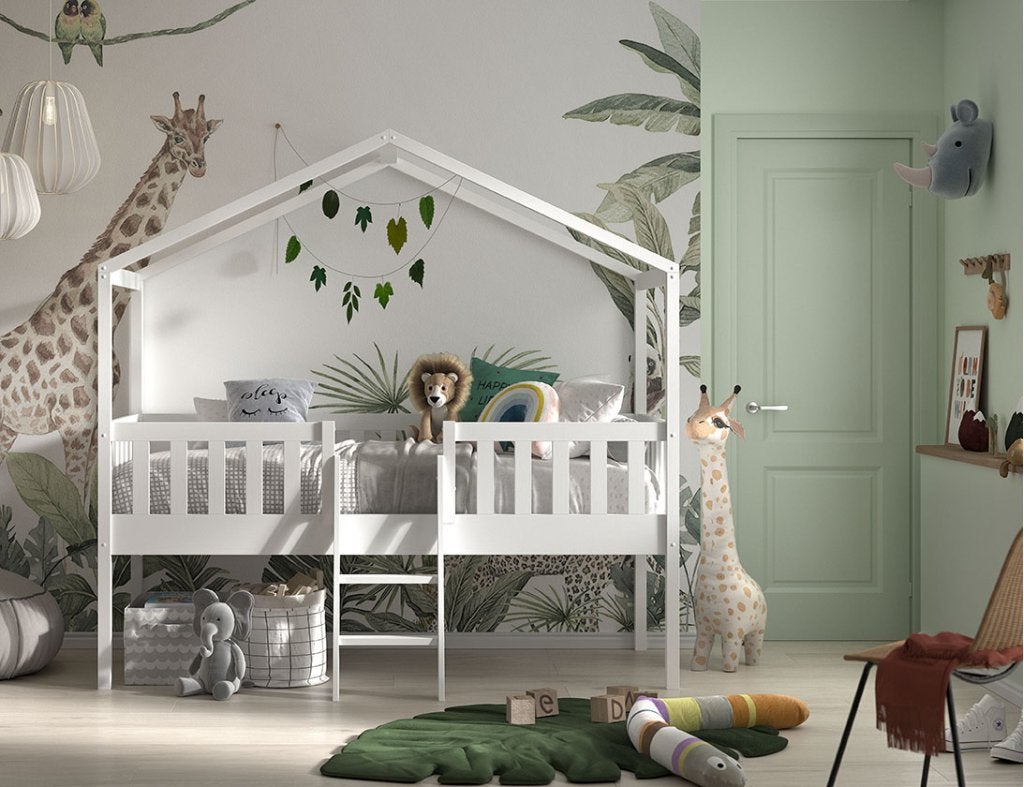 Dallas huisbed met ladder - 90x200 - Wit, Niet ingevuld, Niet ingevuld, Niet ingevuld