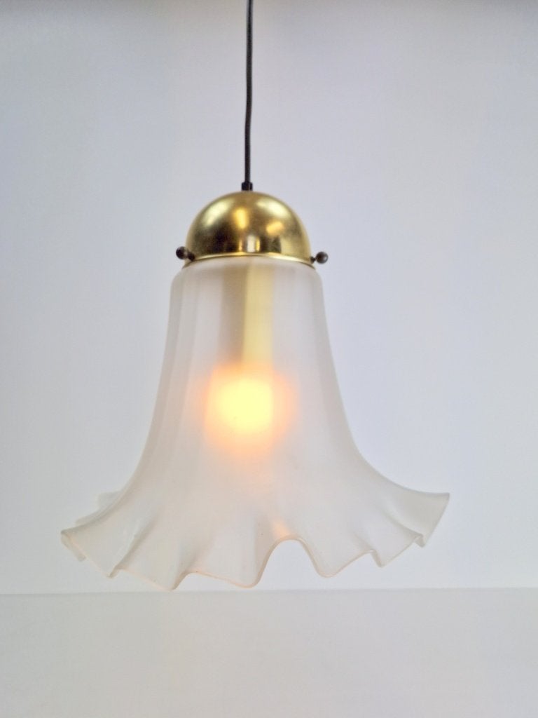 Vintage Peill & Putzler hanglamp glas messing Mid Century 60, Gebruikt, Vintage, Glas, E27 (groot)