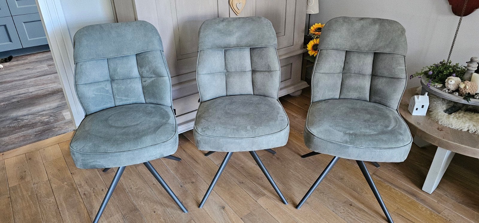 3 Nieuwe Draaibare Eetkamerstoelen - Olijfgroen Microleder, Ophalen, Overige kleuren, Drie, Stof