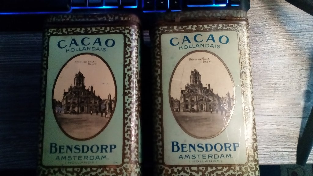 2x Vintage Bensdorp Cacao Hollandais blikken - Delft, Verzamelen, Ophalen of Verzenden, Gebruikt, Overige, Overige merken