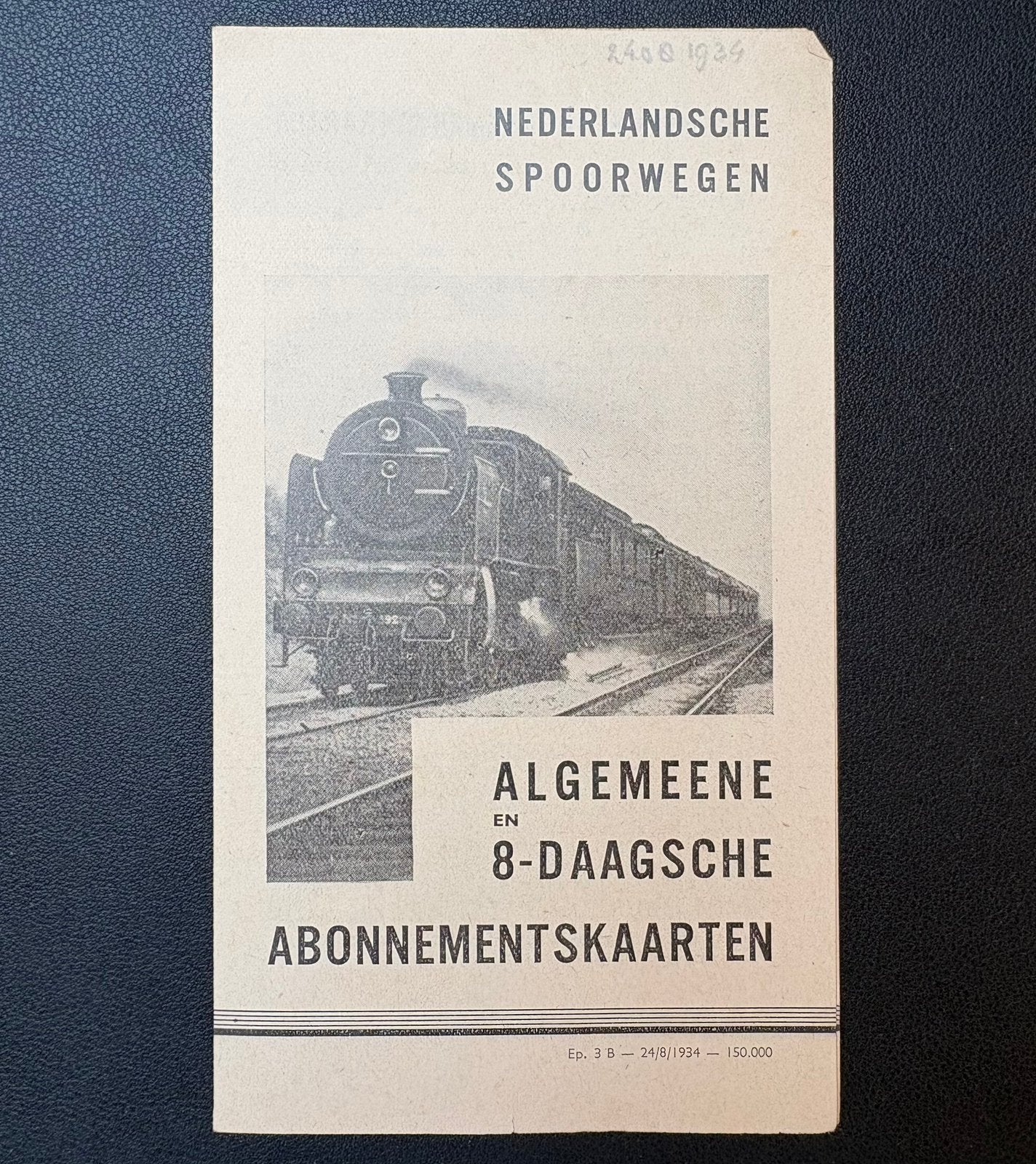 Brochure NS: Algemeene en 8-daagsche abonnementen (1934), Ophalen of Verzenden, Zo goed als nieuw, Trein, Boek of Tijdschrift