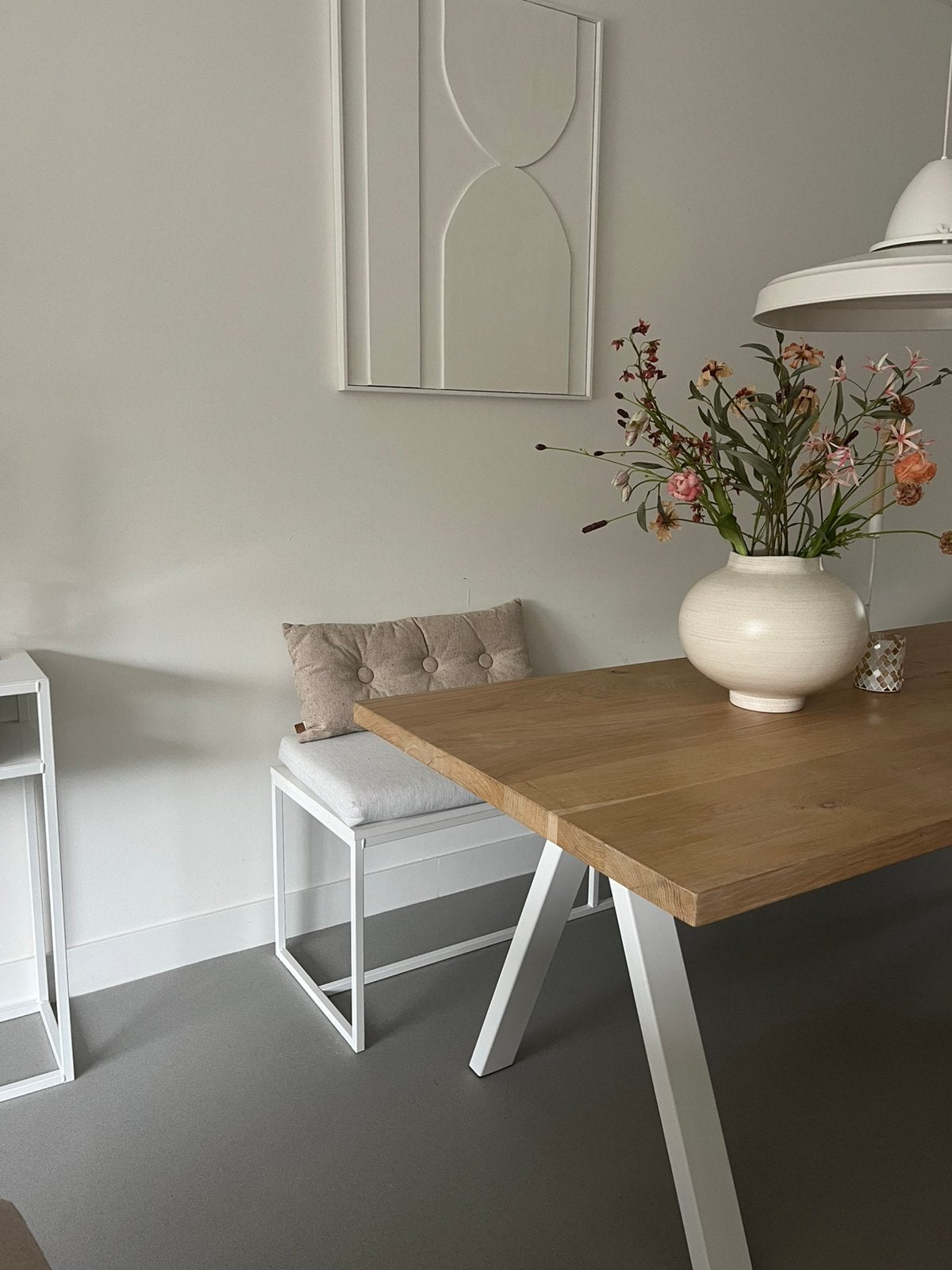 Eetkamerbank wit staal met kussen, Ophalen, Minder dan 50 cm, Gebruikt, Studio Henk