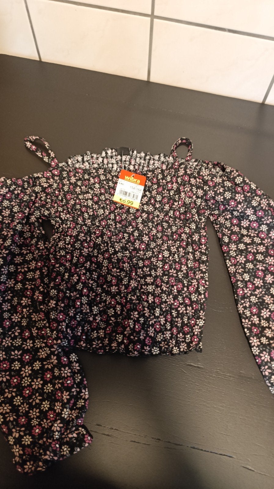 bloemenprint top met lange mouwen 158/164, Ophalen of Verzenden, Nieuw, Zwart, Lange mouw