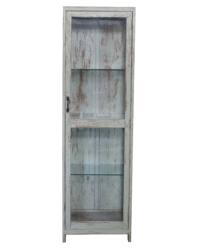 Vintage teakhouten vitrinekast met fraaie verweerde patina, Huis en Inrichting, Ophalen of Verzenden, Gebruikt, Hout