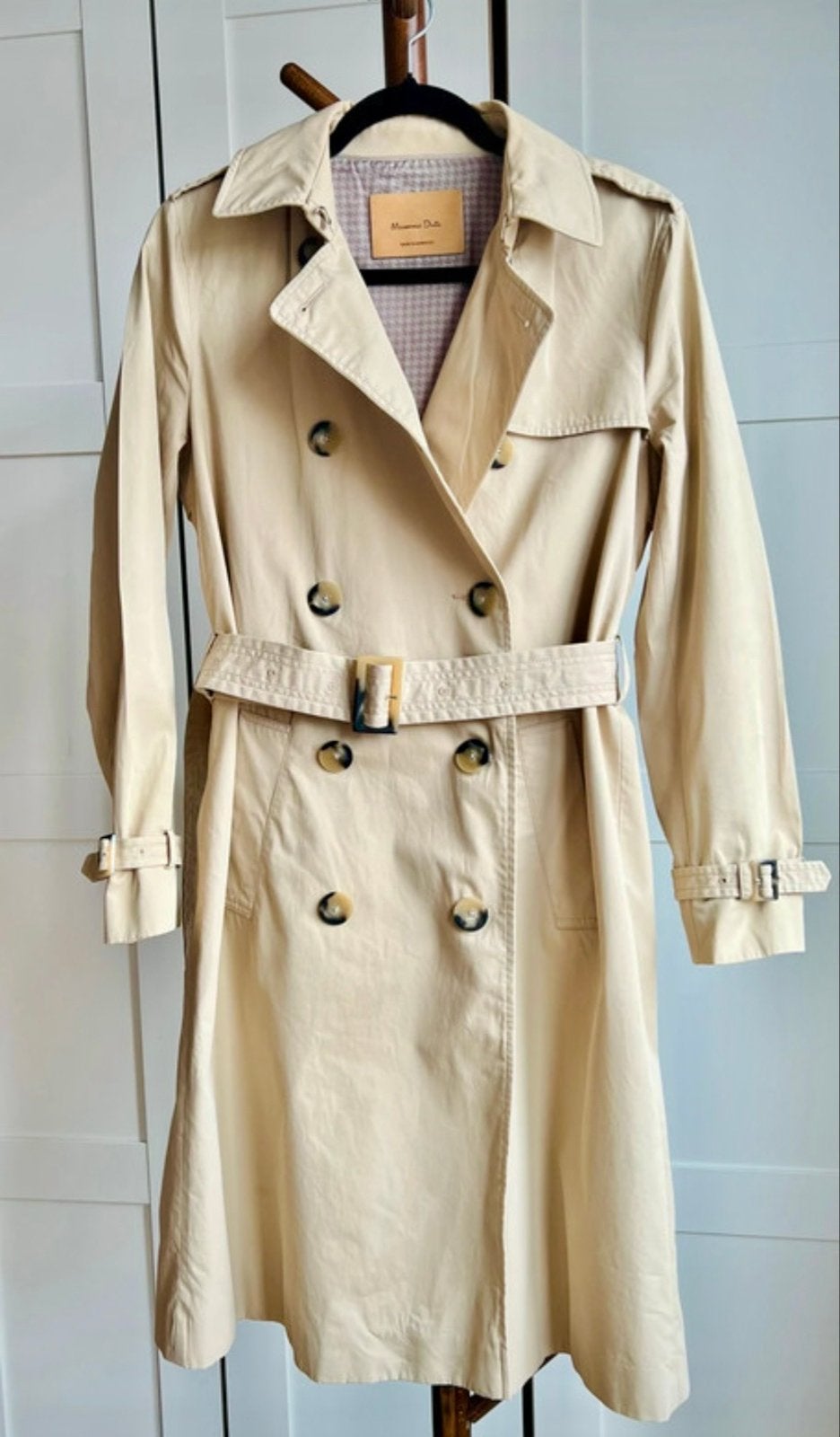 Massimo Dutti waterafstotende trenchcoat - Maat S, Verzenden, Gedragen, Maat 36 (S), Beige