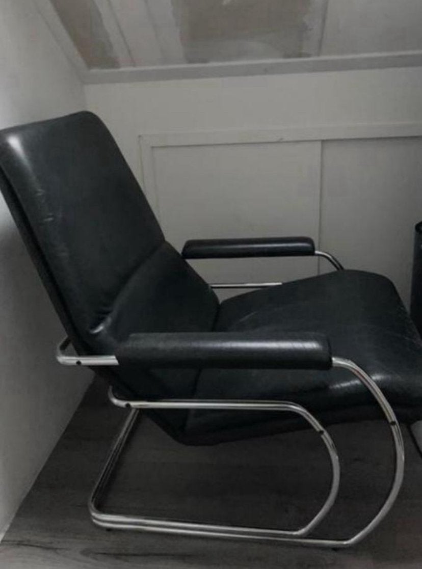 Jan des Bouvrie fauteuil model 301, Ophalen, Gebruikt, 50 tot 75 cm, Leer