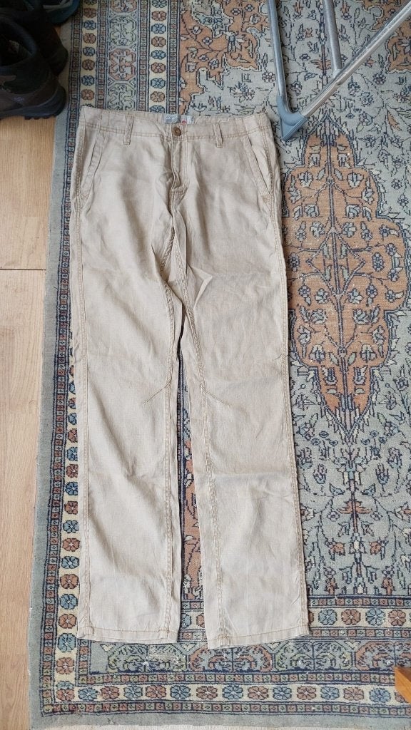 Linnen broek maat 34/36, Ophalen, Zo goed als nieuw, Overige maten, Beige