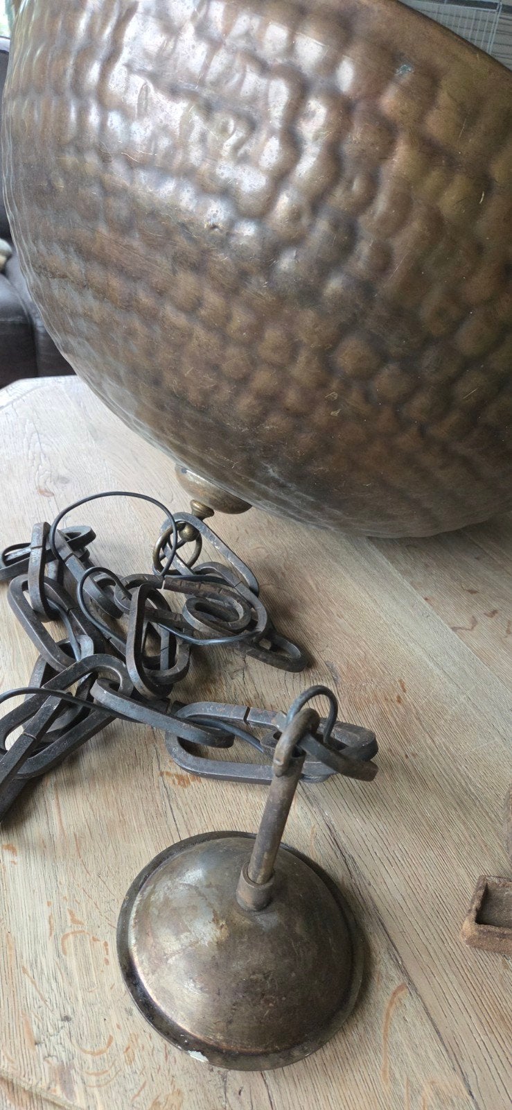 Grote antieke koperen hanglamp, 60cm doorsnede, Ophalen