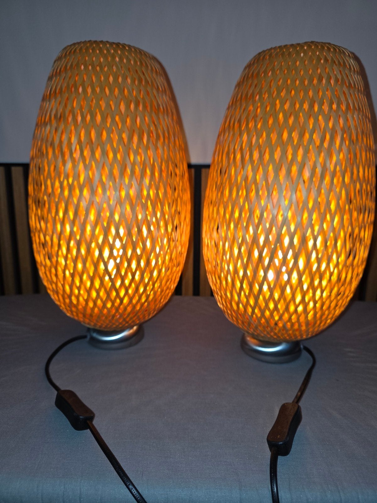 Set van 2 IKEA bamboe tafellampen inclusief lichtbron, Ophalen, Zo goed als nieuw, Hout
