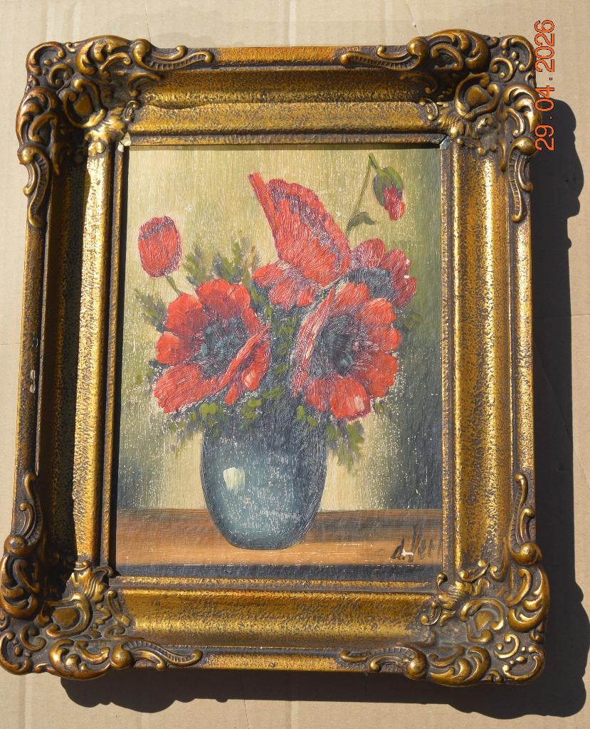 Schilderij;  Vaas met bloemen., Antiek en Kunst, Kunst | Schilderijen | Klassiek, Ophalen