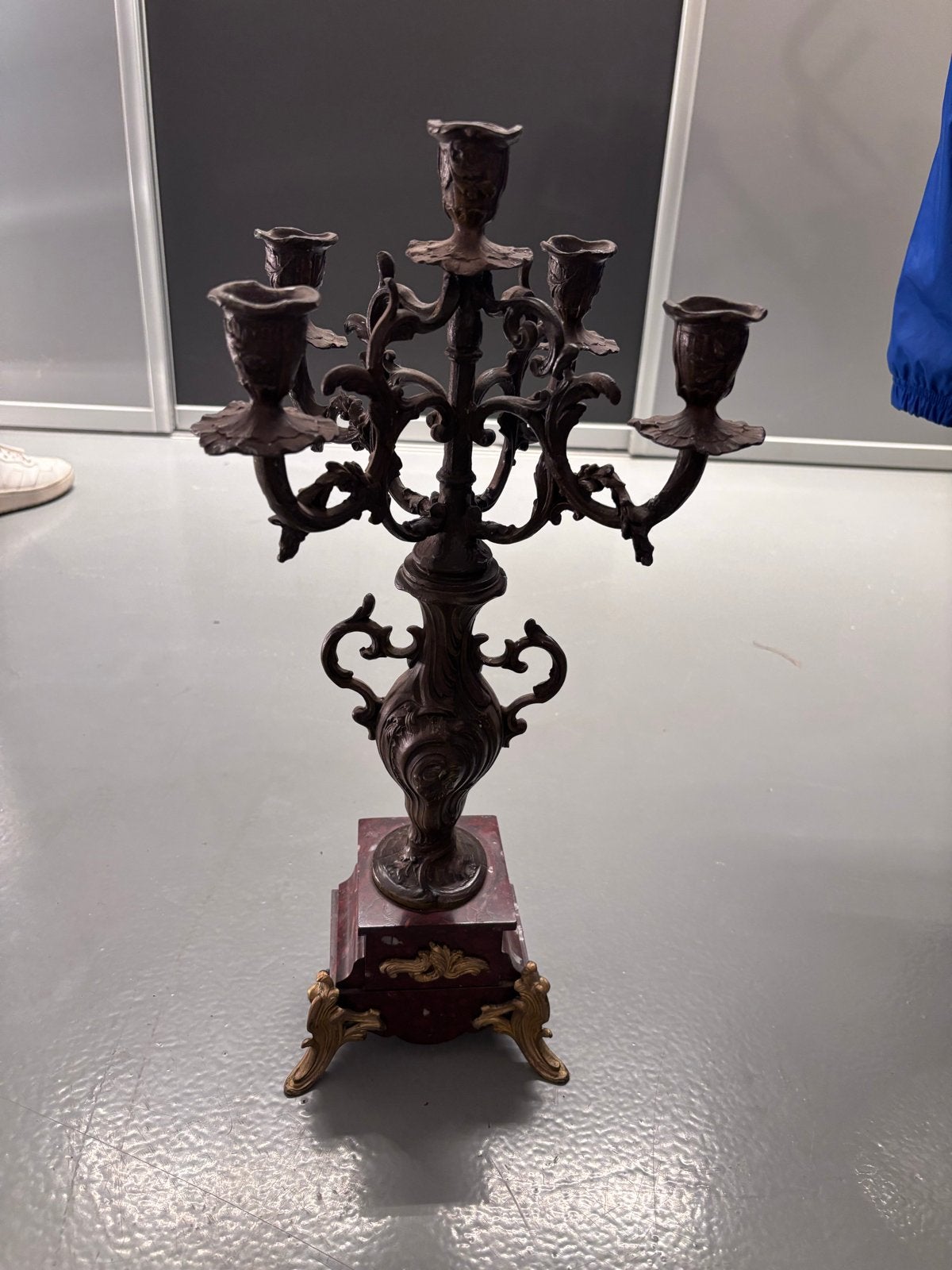Antieke Kandelaar met Vijf Armen - Brons en Marmer, Ophalen, Koper of Brons