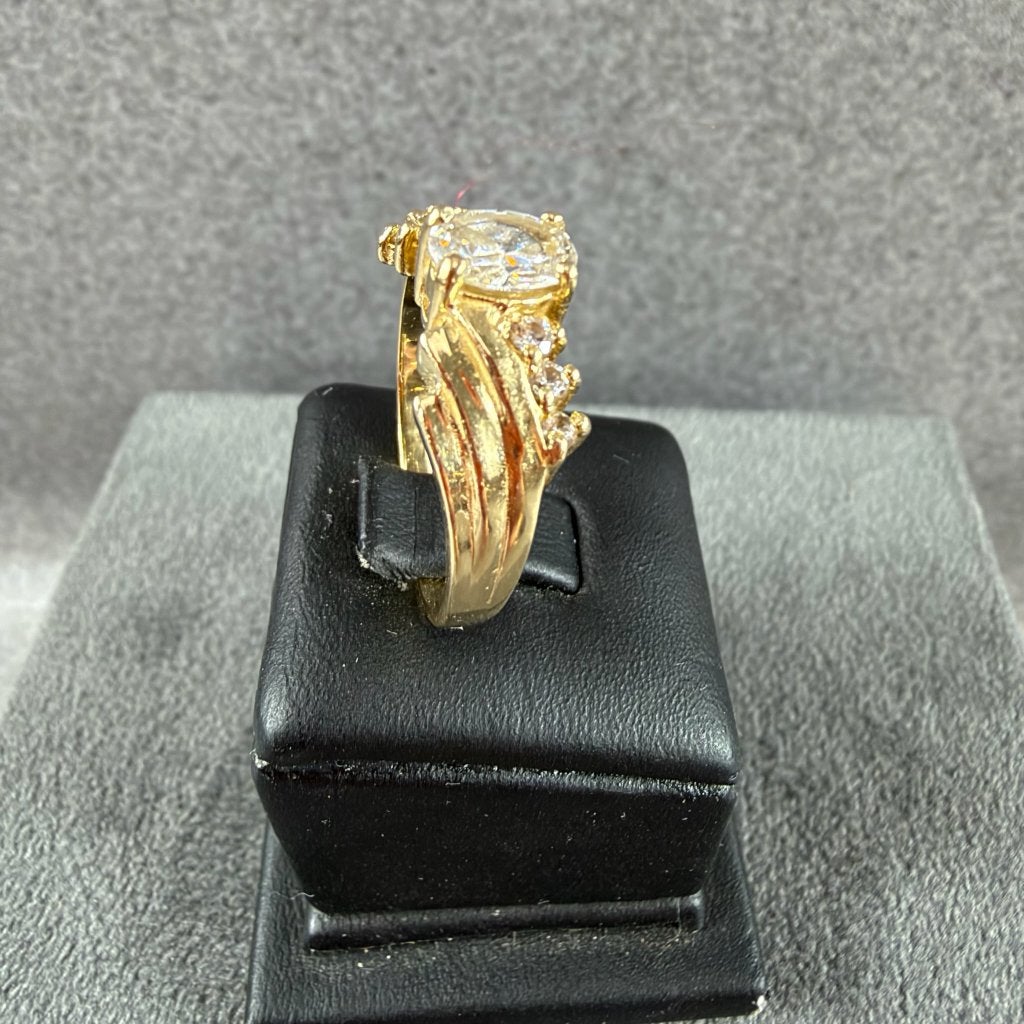 Gouden Ring | 14k | 5g | bandring fantasie | mt 18 | 416215, Gebruikt, Ophalen of Verzenden, 17 tot 18, Dame