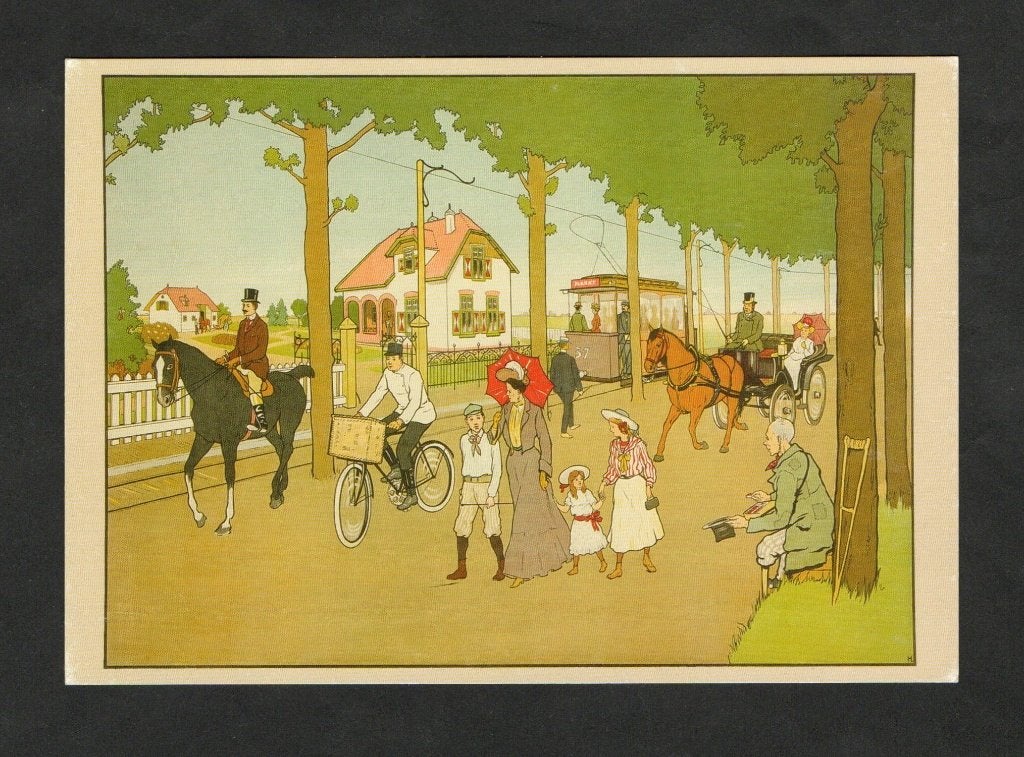 Ansichtkaart Schoolplaat Paard Fiets Tram Zwerver Sjees., Ophalen of Verzenden, 1980 tot heden, Ongelopen, Cultuur en Media