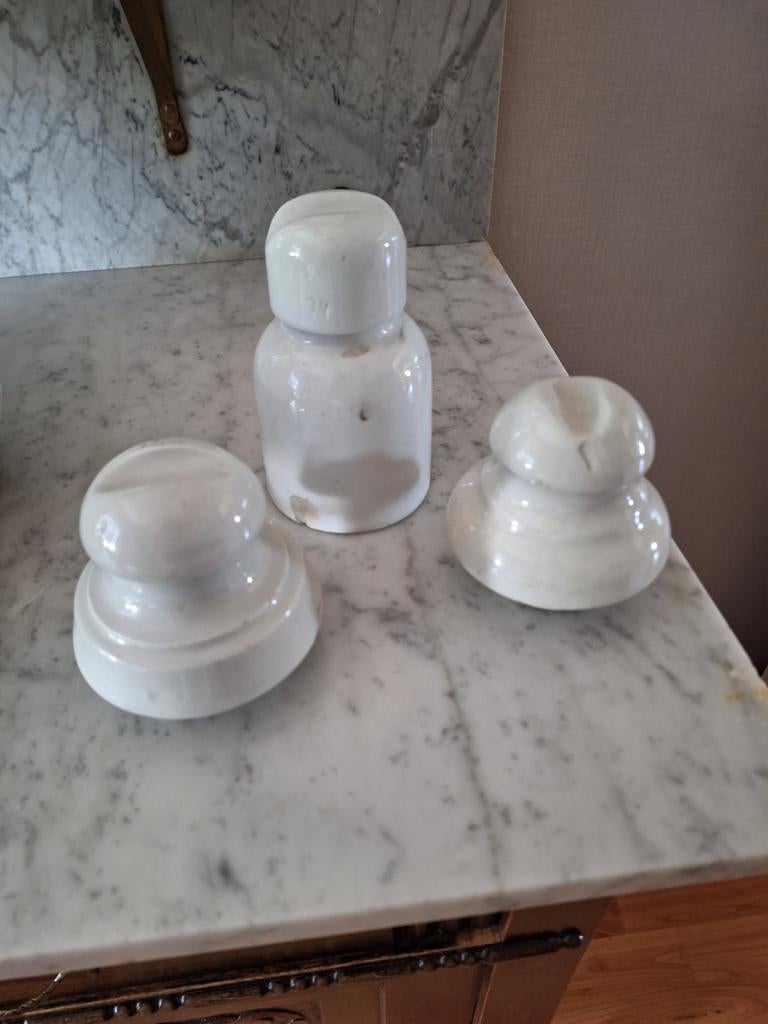 Set van 3 vintage porseleinen isolatoren, Antiek en Kunst, Ophalen of Verzenden
