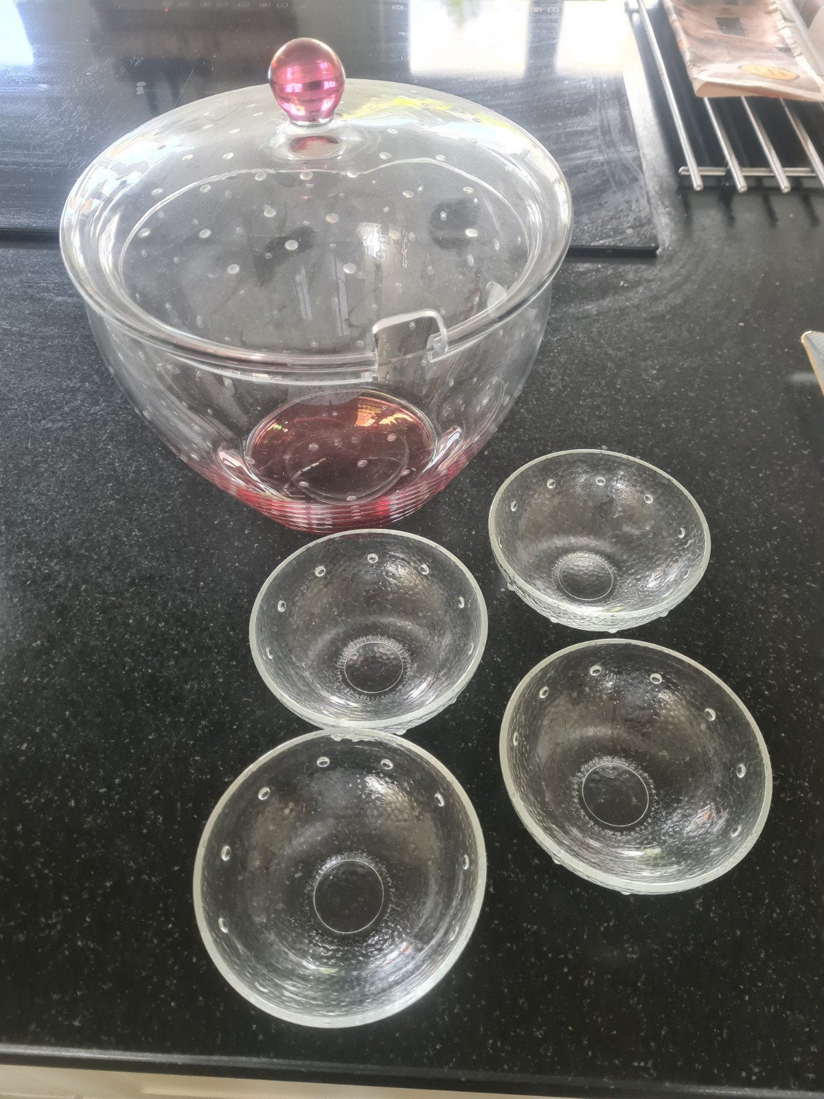 Vintage Glazen Bowl Set met Kommetjes - Bubble Glas Design, Ophalen of Verzenden