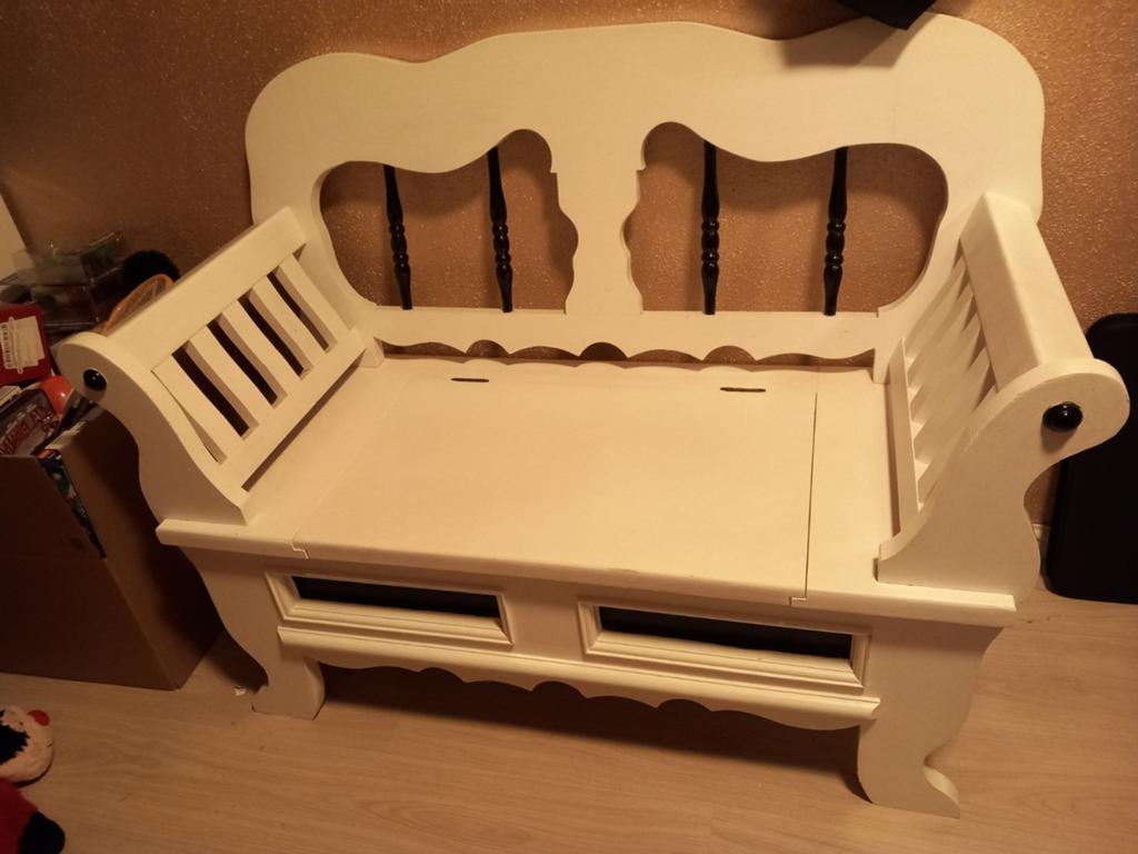 Witte klepbank met opbergruimte - 113 cm breed, Huis en Inrichting, Banken | Bankstellen, Ophalen, Gebruikt, Minder dan 75 cm