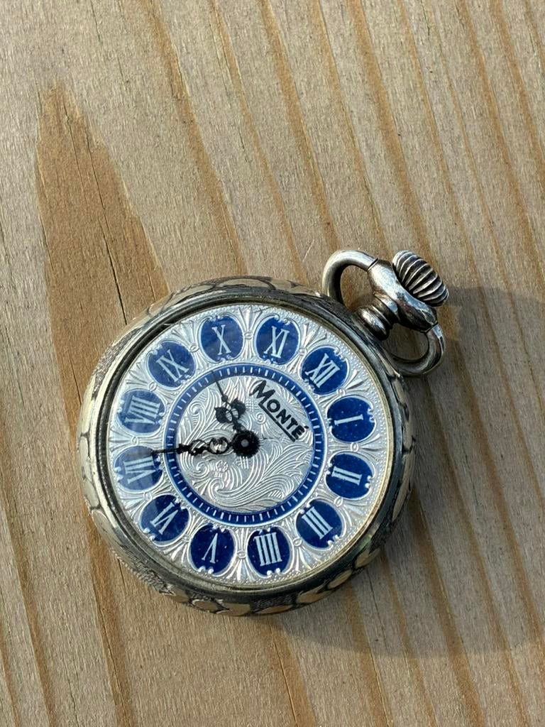 Monte Zilver Zakhorloge Opwinder / vintage, Ophalen of Verzenden, Zo goed als nieuw, Overige materialen, Overige merken