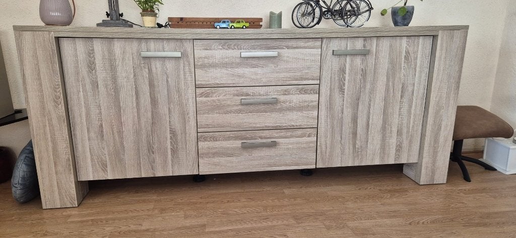 Grijs dressoir + tv meubel (combi), Huis en Inrichting, Ophalen, Met lade(s), Zo goed als nieuw, 200 cm of meer