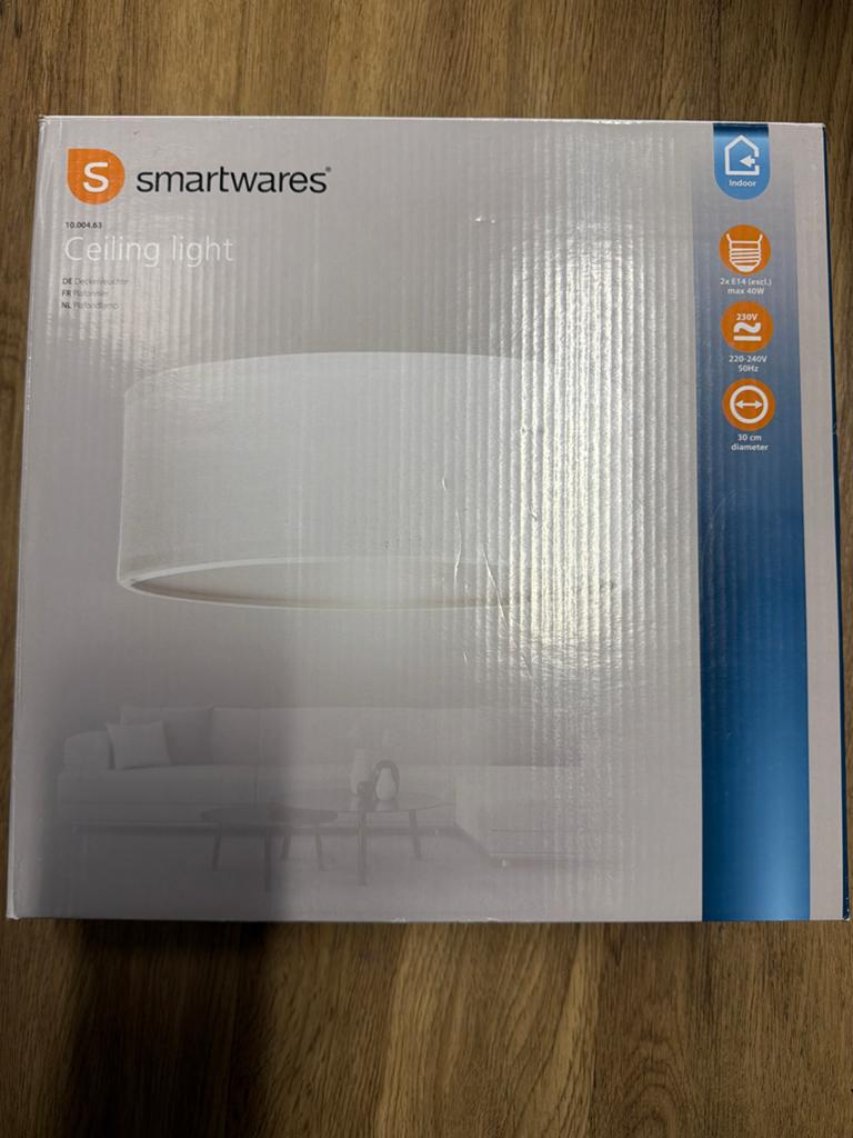 Smartwares Plafondlamp - Wit - 30 cm diameter, Ophalen of Verzenden, Nieuw, Kunststof