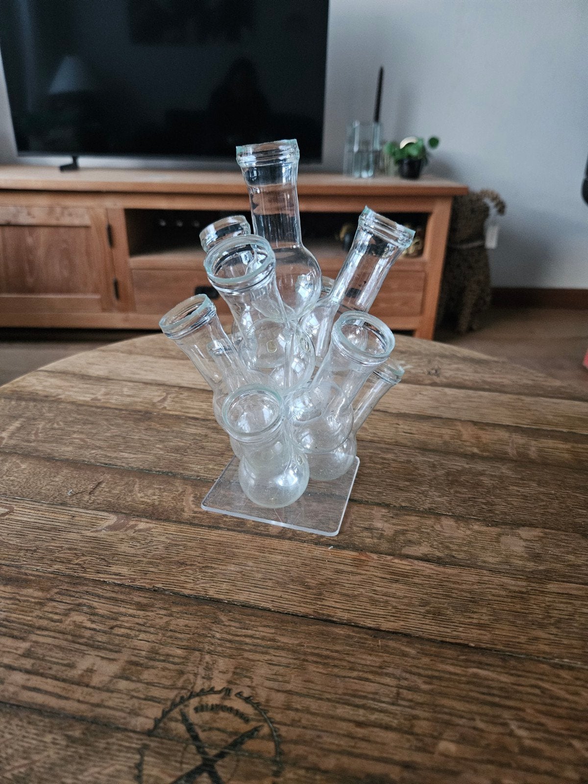 Vintage Glazen Stapelvaas / Modulair Stekstation Jaren 70, Ophalen of Verzenden
