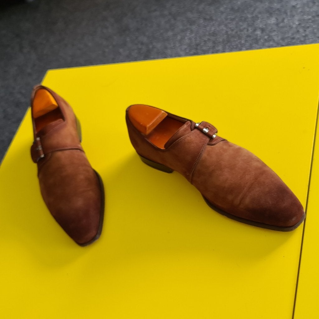 Prachtige Magnanni suede gesp schoenen met cognac kleur 7, Kleding | Heren, Schoenen, Bruin, Verzenden, Magnanni, Gespschoenen