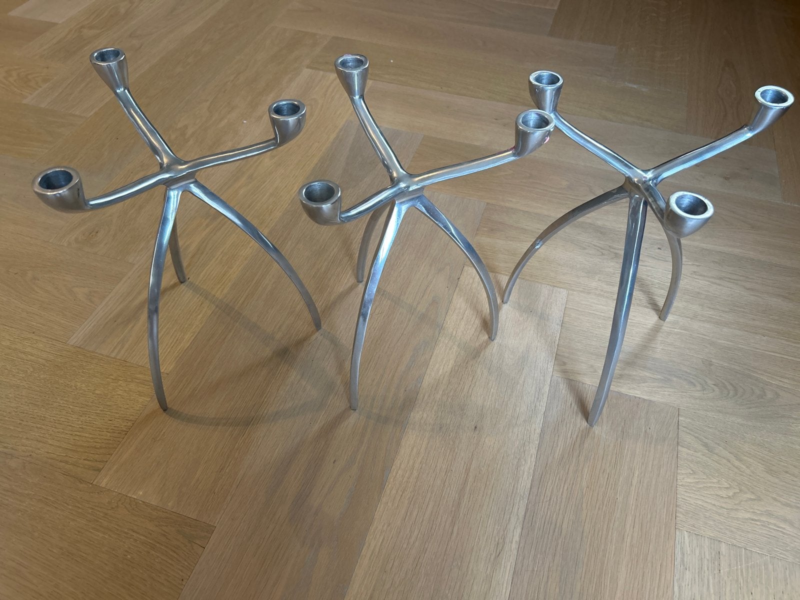 Set van 3 vintage aluminium space age kandelaars, Ophalen, Overige materialen