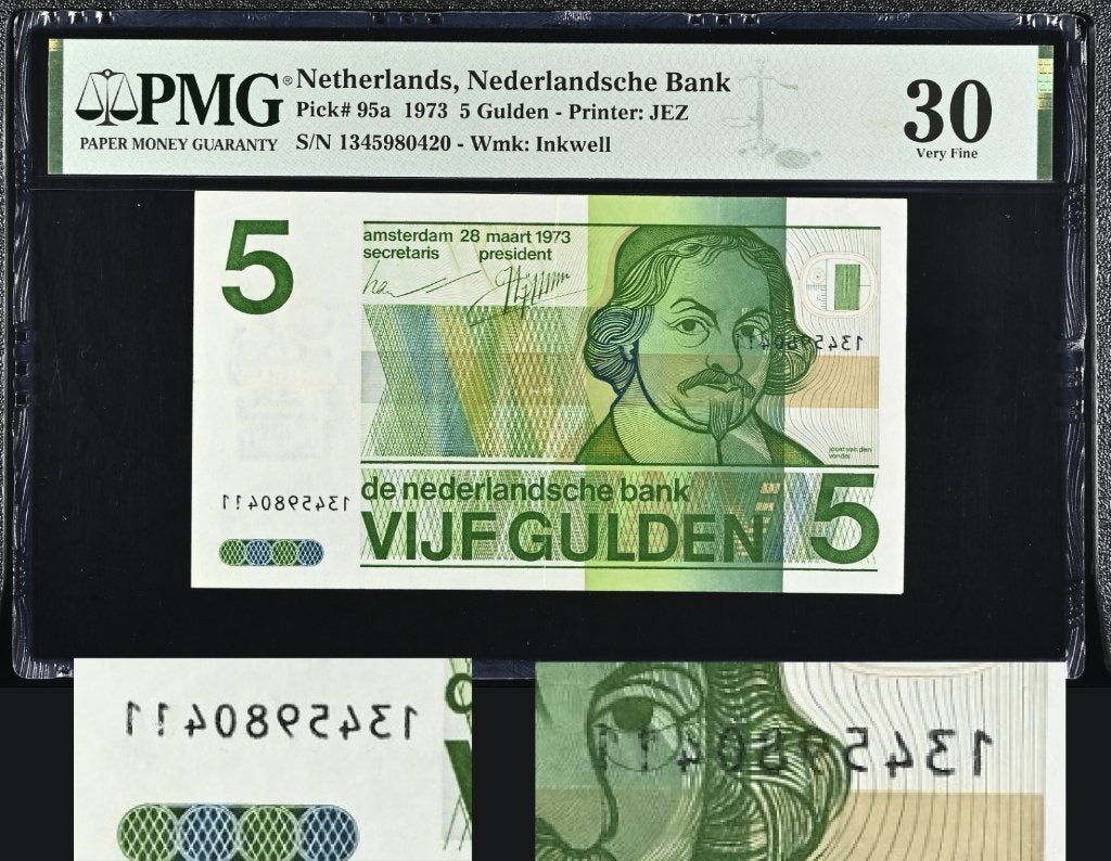 Misdruk biljet 5 gulden Vondel II, 1973 - serienummer | PMG, Ophalen of Verzenden, 5 gulden