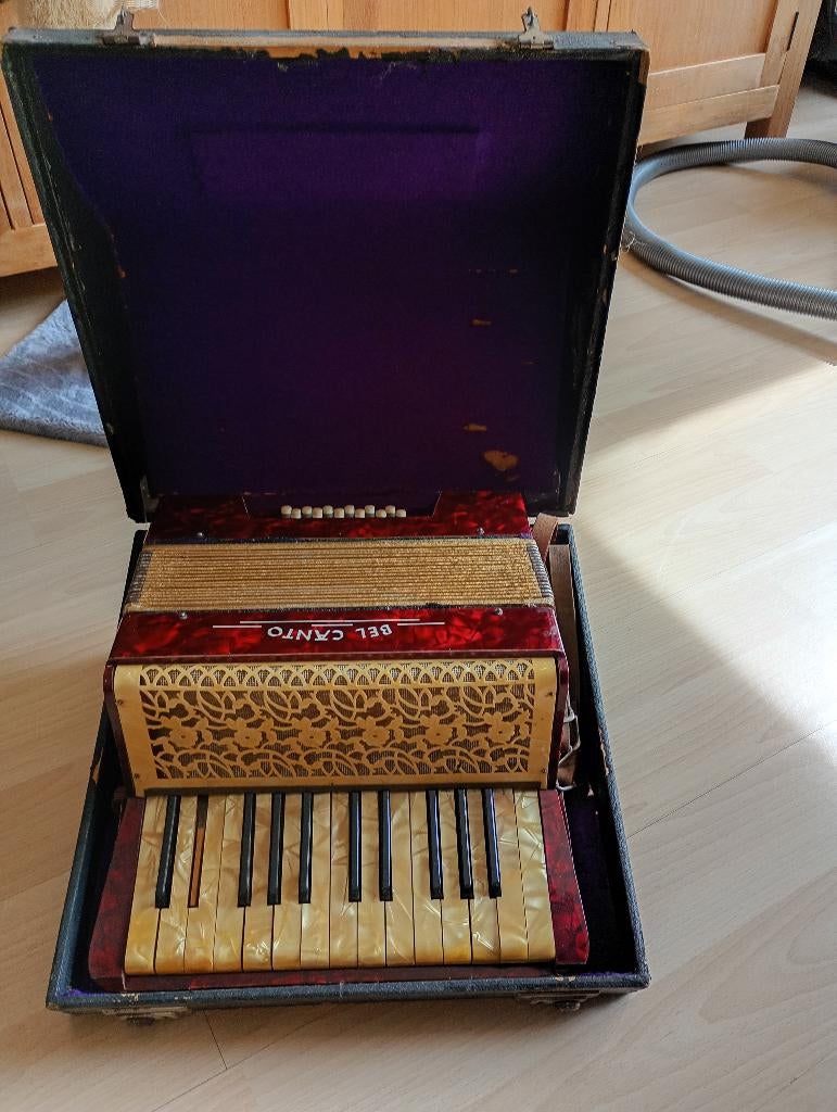 Antieke Accordeon, Gebruikt, Overige formaten, Met koffer, Toetsaccordeon