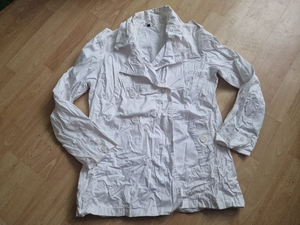 witte trenchcoat, maat L, Ophalen of Verzenden, Zo goed als nieuw, Maat 42/44 (L), Wit