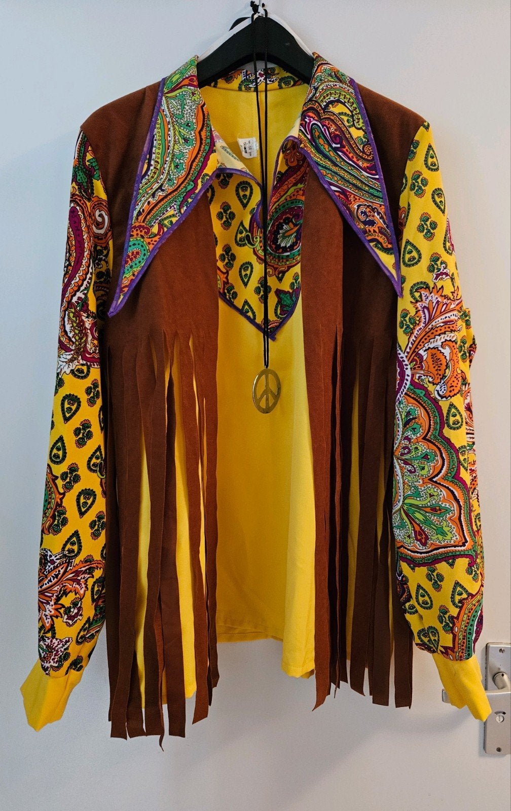 Vrolijk hippie overhemd XL met ketting, bril en evt. pruik, Carnaval, Maat 56/58 (XL), Ophalen of Verzenden, Zo goed als nieuw