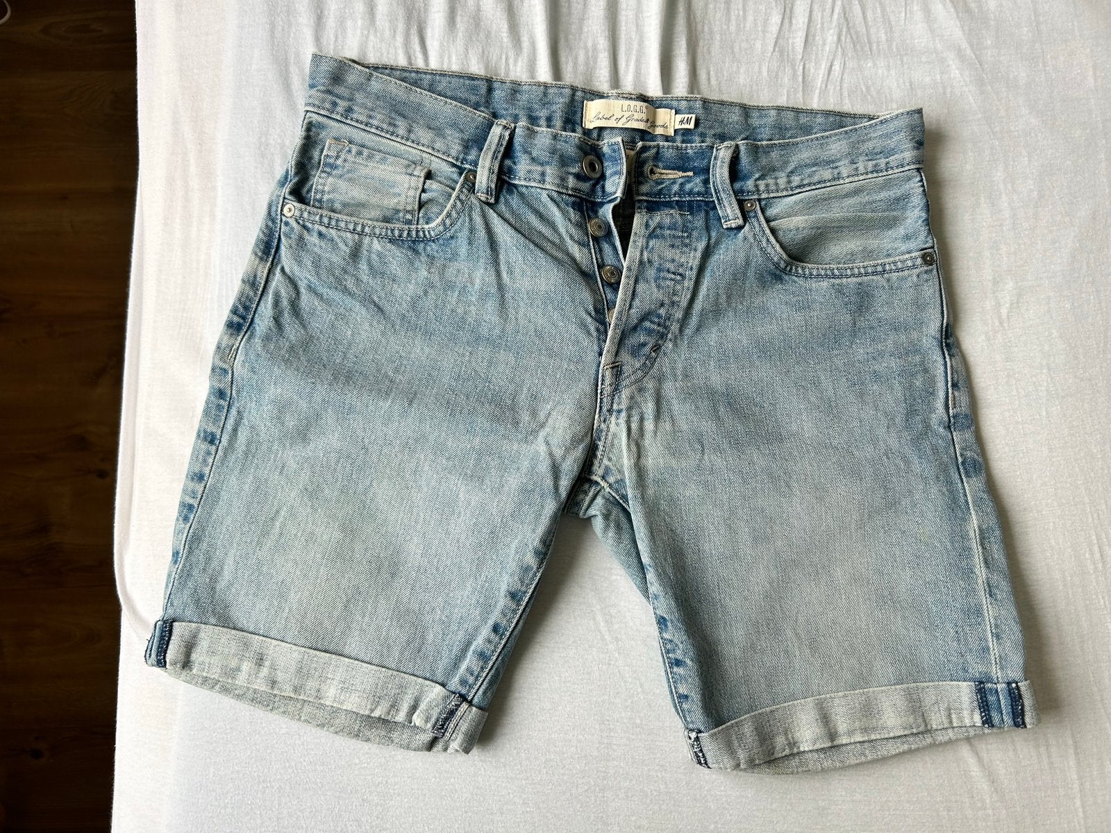 Heren jeans denim short Logg/H&M maat 32, Blauw, W32 (confectie 46) of kleiner, Ophalen of Verzenden, Zo goed als nieuw