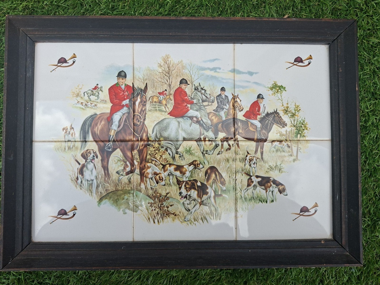 Vintage Tegeltableau Jachtscène - 36.5 x 25.5 cm, Ophalen of Verzenden