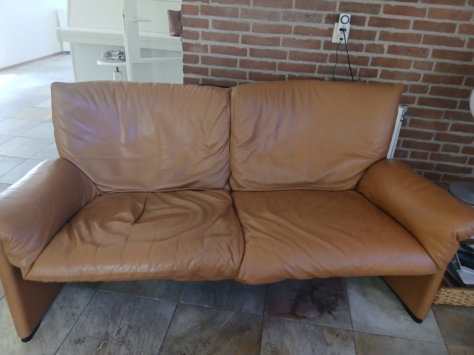 Cassina 2-zitsbank en 2x fauteuil - Lichtbruin leer, Ophalen